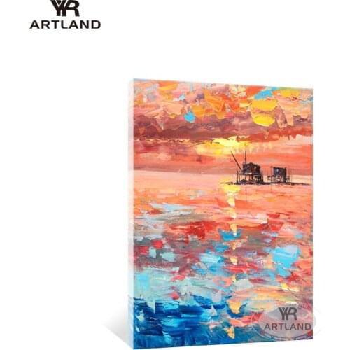 YYR-ARTLAND Beautiful sunrise seascape for home decoration Handmade oil painting on canvas wall art picture for living room