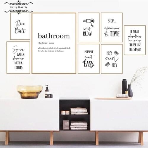 Funny Bathroom Quotes Prints Modern Minimalist Poster Bathroom Wall Art Decor Black and White Wall Picture Toilet Decoration