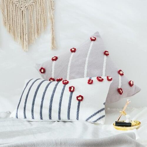 Jacquard Cushion Cover Skinny Knitted Decorative Sofa Cushions Cotton 3D Floral Pillow Cases housse de coussin cojines