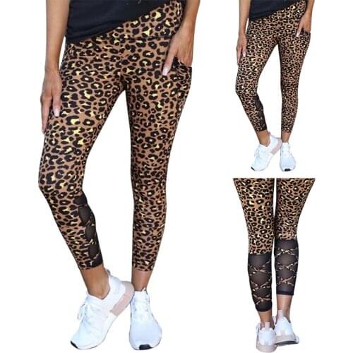 Womens Fashion High Waist Pocket Leopard Print Strappy Casual Pants Leopard Print