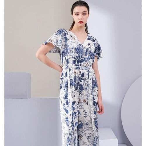 Siamese Wide Leg Pants High Waist Women Pajamas Sets Sexy V-Neck Cotton Pyjamas Sleepwear Short Sleeve Nightwear Home Sleep Suit