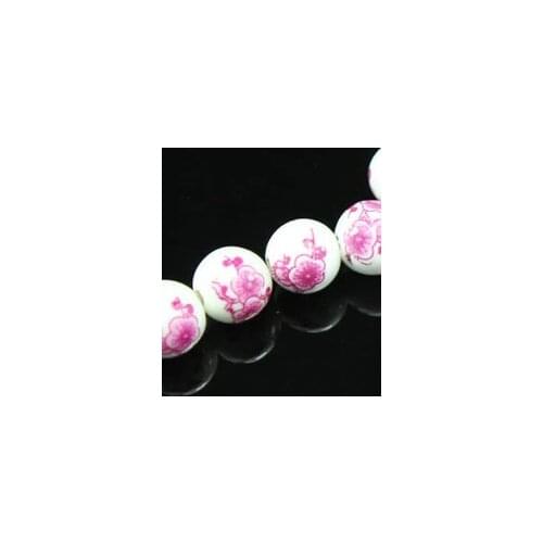 10pcs Decal Ceramic beads 12MM Plum and Peony Spacer Round Loose beads for Jewelry bracelets making DIY accessories