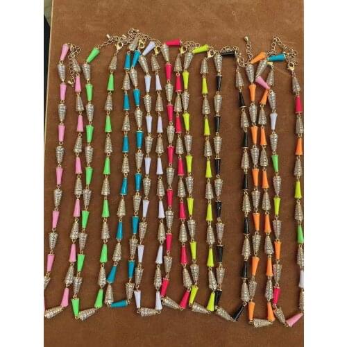 2Pcs Fashionable Copper Plated Diamond Cubic Zircon Iced Out Bullet Enamel Paint Bracelet and necklace set