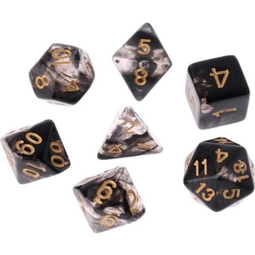 7Pcs/Set New Game Dice Transparent Fashion Dices Multi-side Desktop Games Party Play Gifts Polyhedral Black/Pink