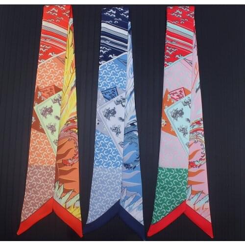 88*5cm 2018 New Design Luxury feather Leopard wrapped around Hair Bags Handle Decoration Tie Multifunction Hand Ribbon Scarf