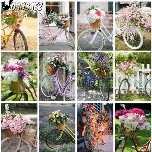 Bicycle Diamond Painting 5D Diy Flower Basket Mosaic Pink Flower Cross Stitch Diamond Embroidery Inlaid Home Room Handmade Decor