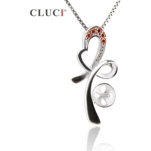 CLUCI 925 Sterling Silver Sweet Love Pendant Setting to Stick Pearl Rhinestones Necklace For Women Jewelry Gift making SP209SB