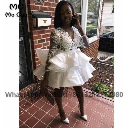 Ball Black Girls Homecoming dress with Appliques Ruffles Short Satin Long Sleeves Cocktail Party Dress Short homecoming dress