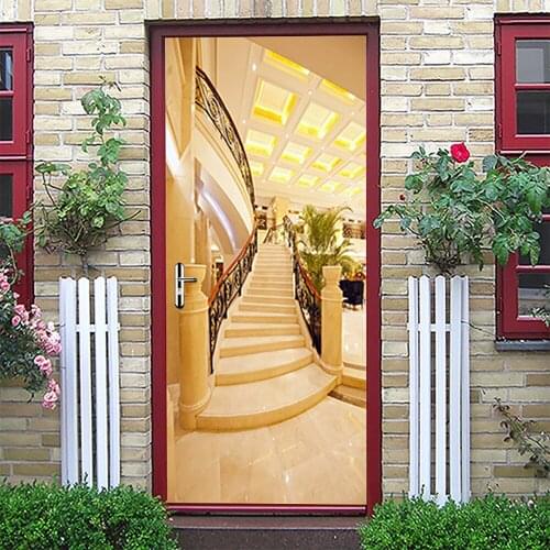 European Modern Luxury 3D Staircase Pattern Sticker Door Waterproof Self-Adhesive Decorative Vinyls Wallpaper Poster Home Decor