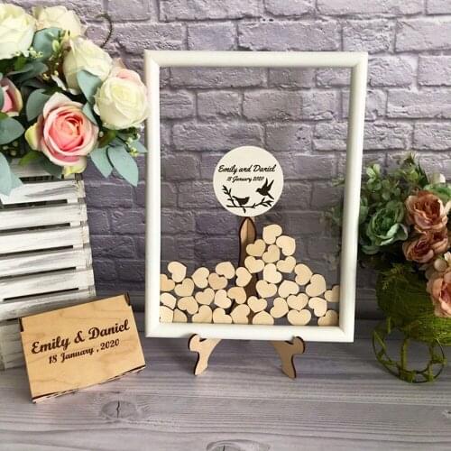 Guest book heart, wooden frame guest book, unique guest book, set-top box custom acrylic heart-shaped wedding guest book