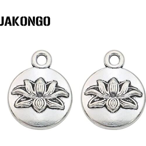 JAKONGO Antique Silver Plated Lotus Charms for Jewelry Making Findings DIY Bracelet Accessories 13mm 10pcs/lot