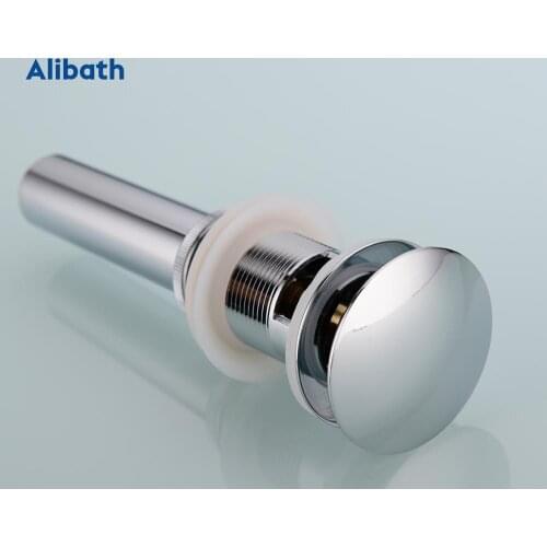 Brass Pop-Up Drain With/Without Overflow Hole Drain Bathroom Basin Push Down Waste Drainer Plug Bathtub Round, Chrome