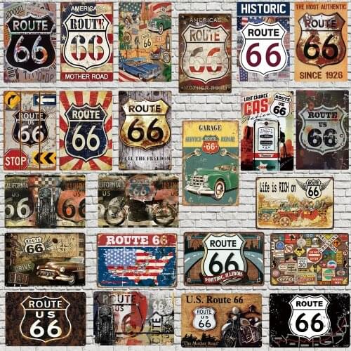 Route 66 Metal Sign Shabby Chic Metal Plates For Wall Home Craft Cafe Music Bar Garage Decoration Vintage Poster DU-5144A