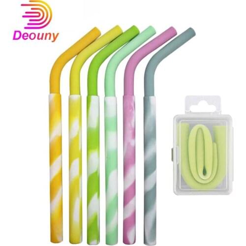 DEOUNY Reusable Elastic Straw Silicone Drinking Eco Friendly Portable Straws With Bag 1PCS Bar Accessories