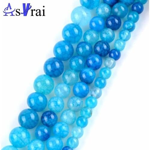 Natural Lihgt Blue Dragon Vein Agates Stone Round Beads Accessories 6 8 10mm Ball Beads Diy Handmade Jewelry Making Bracelet 15"