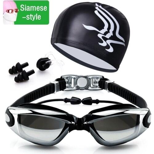 Swimming Glasses Cap Nasal Clip Set One-piece Earplugs Goggles HD Waterproof Anti-fog lens Men Women Swim Eyewear Kit Portable
