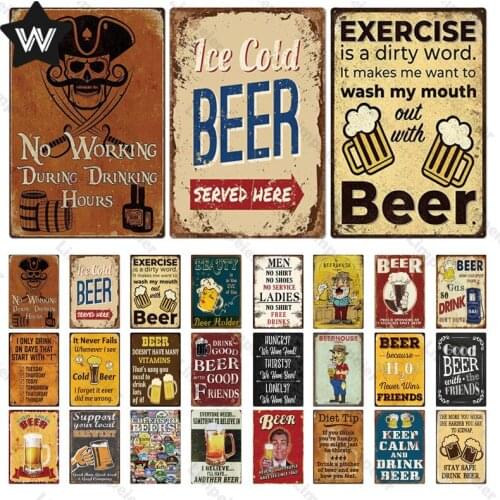 Beer Wall Stickers Vintage Wall Art Metal Sign Ice Cold Beer Tin Plate Shabby Retro Tin Plaque Poster Bar Club Decor Metal Decor