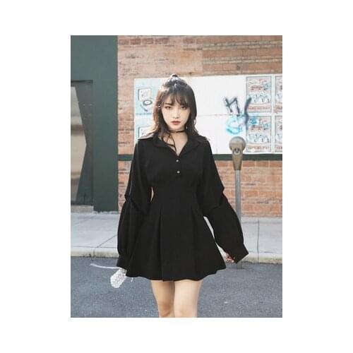 Ruibbit New Arrival Hot Sale Spring Autumn Punk Gothic Black Dress Fashion Long Sleeve V collar Female Sexy Slim Dresses