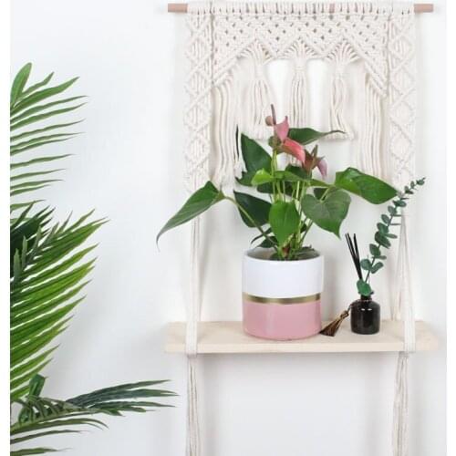 Simple Beige Tapestry Hand-woven Cotton And Linen Multifunctional Handicraft Hanging Basket Book Pants Chic Boho Home Decoration