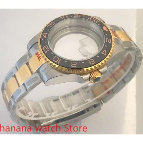 Transparent back cover 904L stainless steel gold strap bracelet 40mm sapphire glass ETA NH36 MH35 cases bezel pink