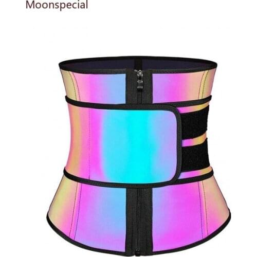 Rainbow Reflective Waist Trainer Shaperwear Neoprene Belt Weight Loss Cincher Body Shaper Tummy Control Strap Slimming Belt