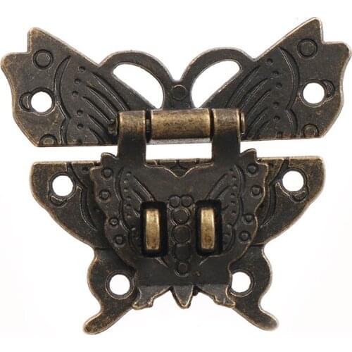 Retro Vintage Butterfly Latch Catch Lock Wooden Jewelry Box Case Hasp Pad Chest Lock For Box Accessories