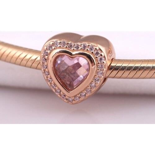 Authentic S925 Bead DIY Jewelry Sparkling Love Charm fit Lady Bracelet Bangle Rose & Clear CZ Heart