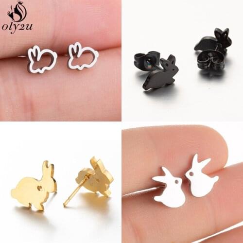 Cute Animal Bunny Rabbit Stud Earrings Women Stainless Steel Jewelry Fashion Children Ear Studs Creative Birthday Accessories
