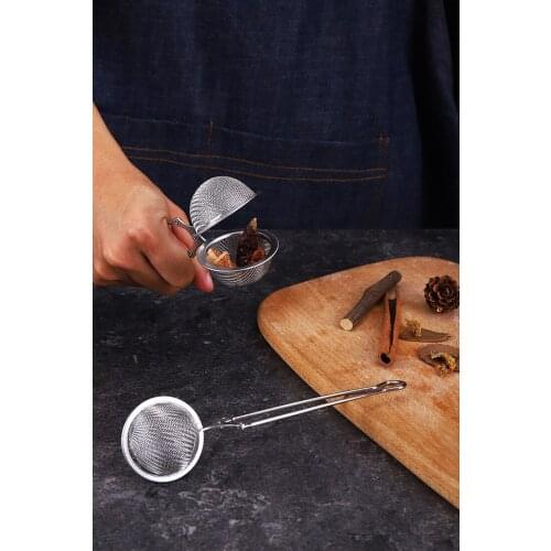 Snap Ball Tea Strainer with Handle for Loose Tea Leaf and Mulling Spices Stainless Steel Strainer Perfect Pincer Tea Ball