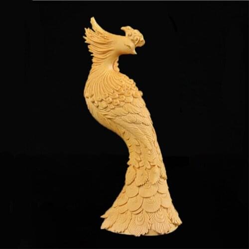 Solid wood phoenix sculpture hand-carved home decoration accessories living room desktop animal crafts 13cm phoenix statue