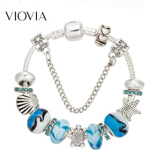 VIOVIA New Arrival Sea Turtle Ocean Series Charms class Bracelet & Bangles Tortoise Beads Bracelet for Women Diy Jewelry B18028