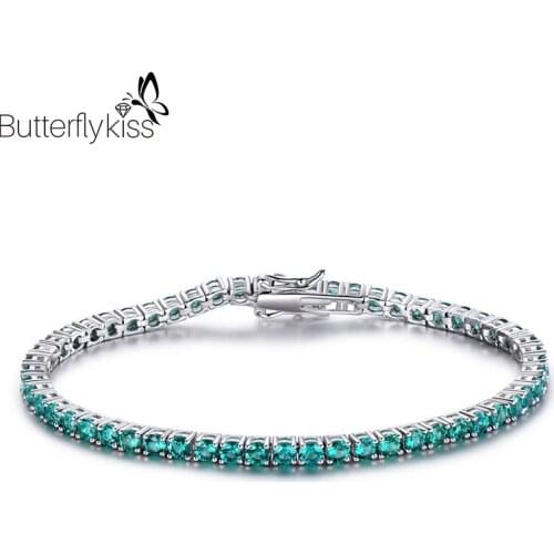 BK Luxury Emerald Bracelets For Women Real 925 Sterling Silver Full Green Gemstone Simple Trendy Wedding Promise Fine Jewelry