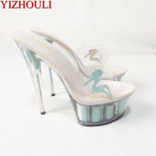 Crystal waterproof platform slippers, 15 cm high heels fashionable female beauty sticker decoration, crystal sandals