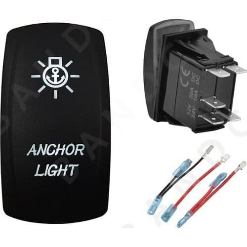 ANCHOR LIGHT Rocker Switch 5P ON-OFF SPST White Led Toggle Switch for Car Boat Marine Vehicle Yacht Van，12V 24V，Jumper Wire