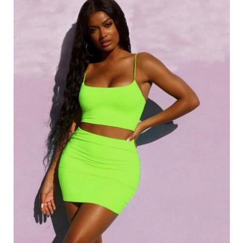 Women Bodycon Top&Skirts Two Pieces Solid Sling Crop Top+Mini Skirt Party Fashion Suit Female Summer Sexy Club Street Outfits