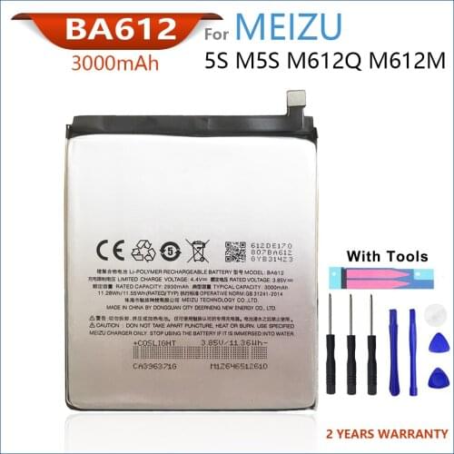 100% Original 3000mAh BA612 Battery For Meizu 5S M5S M612Q M612M New Phone High quality Batteries With Tools+Tracking Number