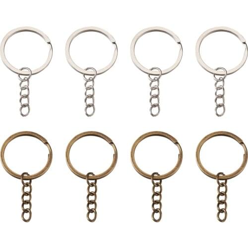 40pcs/set Metal Blank Keyring Keychain Split Ring with Curb Chain Keychain Clasp Findings For DIY Key Chains Jewelry Accessories
