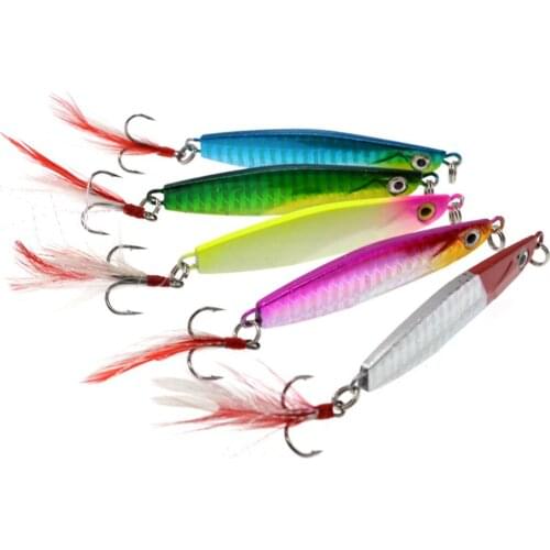 5PCS Mini Fishing Fish Spinner Spinnerbait spoon Lure Feather Hook baits 28g