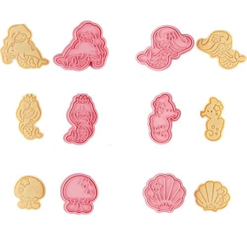 6Pcs/set Mermaid Shell Seahorse Cookie Cutters Plastic 3D Cartoon Press Biscuit Mold Cookie Stamp Cake Baking Pastry Tools