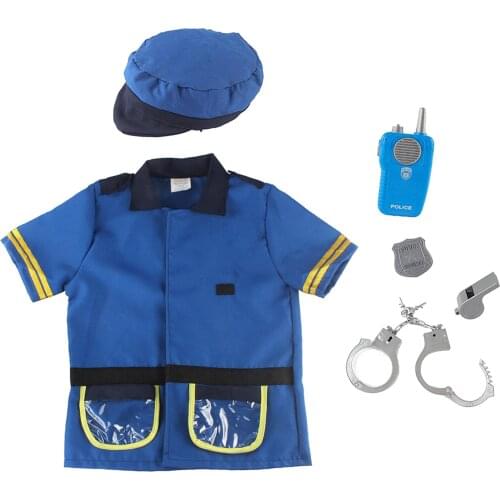 6 pcs Police Role Play Set - Kids Walkie Talkie, Badge, Cuffs,Whistle ,Hat Pretend Play Boys Fancy Dress Costume Toys