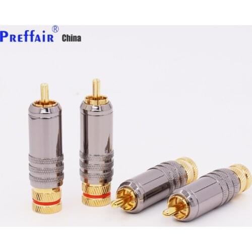 8pcs Hi-End 24K Gold Plated Copper RCA Plug Durable RCA Connector Screws Soldering Locking Audio Video WBT Plug
