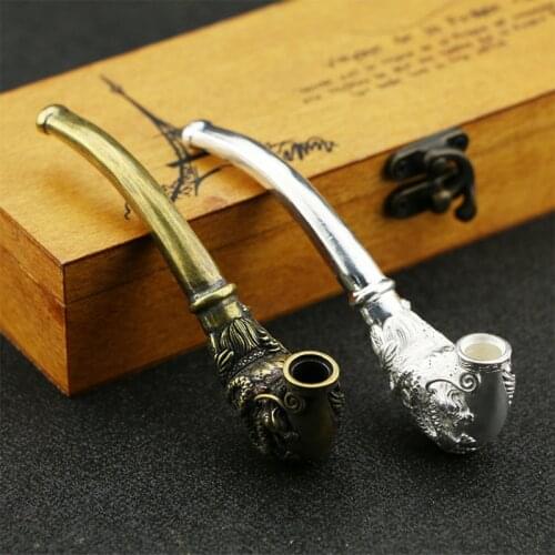 Antique Bronze Copper Smoking Pipe Dragon Cigarette Holder Brass Sculpture Bent Tobacco Tube Home Ornament Decoration