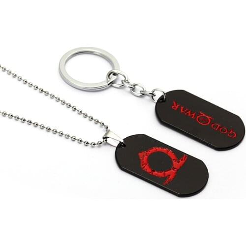 HSIC God Of War 4 Keychain Olympus Kratos Keyring Holder Black Red Metal Dog Tag Game PS4 Jewelry Chaveiro llaveros HC12837