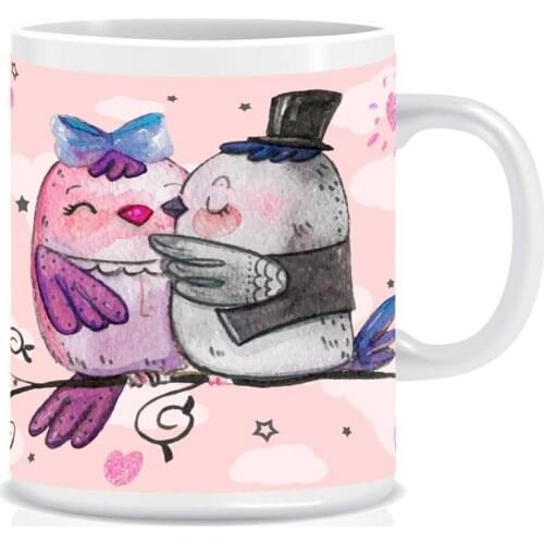Custog Porcelain Mug Fun Design For Coffee Funny Gifts for Women and Men 12oz Customize Birds