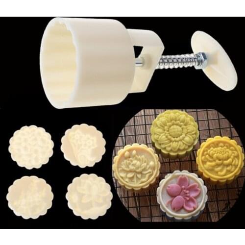 75g Mooncake Mold with 4 Sunflower Stamps Cookie Cutter Hand Press Green Bean Cake Pastry Mould Moon Cake Mold