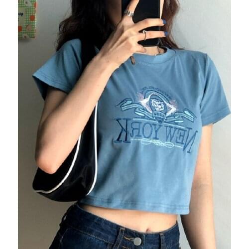 Fashion Girls Cartoon New York Letter T-shirt Streetwear Harajuku Punk Top Ulzzang Vintage Summer Women Short Sleeve T-shirt