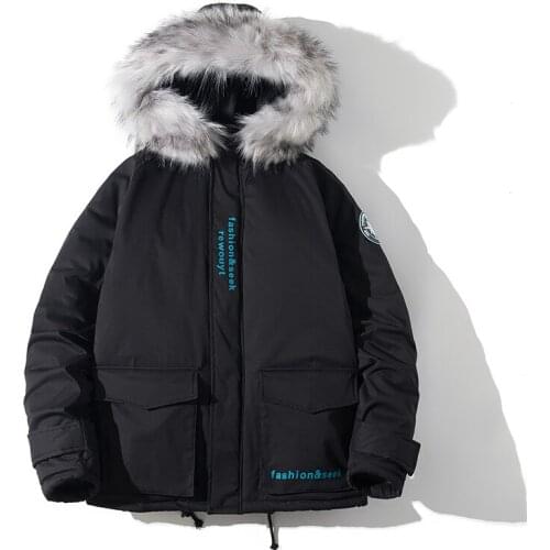 GlacialWhale Down Jacket Coat Men Fur Collar Down Thicken Coats Male White Duck Down Parkas Mid-length Large Windbreak Warm