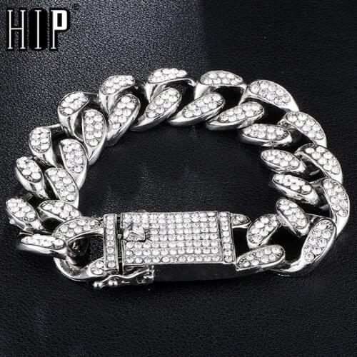 Hip Hop 20MM Bling Heavy Iced Out Miami Cuban Link Chain Full AAA Crystal Pave Mens Bracelet Gold Bracelets for Men Jewelry
