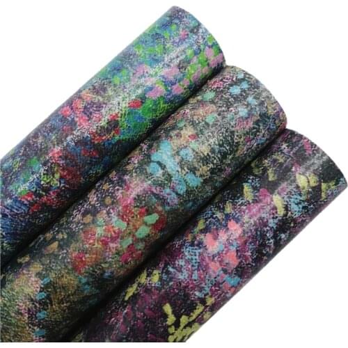 Flowers Printed Synthetic Faux Leather Vinyl Fabric Sheet Felt Backing Synthetic Leather Faux Vinil DIY A4 SIZE 6S96A