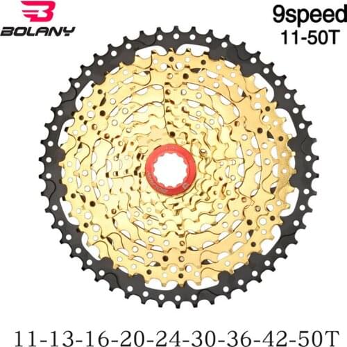 Bolany mtb cassette 9 speed 11-50T 46T 32T golden mountain bike freewheel 9V Wide Ratio ultralight 545g bicycle flywheel cog 9